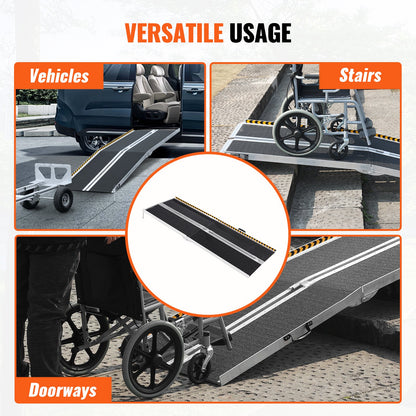 Tragbare Rollstuhlrampe, 2,13 m, 360 kg Tragkraft, rutschfeste, klappbare Schwellenrampe aus Aluminium, faltbare Rampe für Mobilitätsroller, Rollstuhlrampe, Behindertenrampe für Haustreppen, Treppen, Türen, Bordsteine