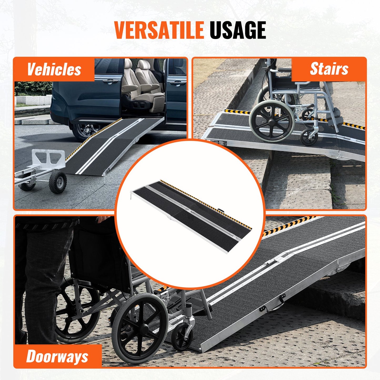Bärbar Rullstolsramp, 8 fot 800 lbs Kapacitet, Halkfri fällbar tröskelramp i aluminium, hopfällbar Mobility Scooter Ramp Rullstolsramp, Handikappramp för hemtrappor, trappor, dörröppningar, trottoarkanter