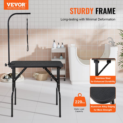 PET Grooming Table Arm with Clamp, 808 x 460 mm Dog Grooming Station, Foldable PET Grooming Stand for Medium and Small Dogs, Free No Sit Hanging Holder with Grooming Loop, Bearing 99.8 kg
