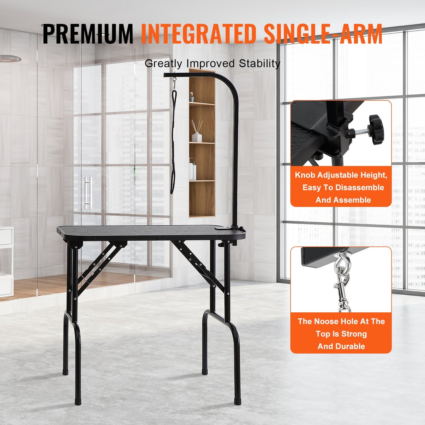 PET Grooming Table Arm with Clamp, 808 x 460 mm Dog Grooming Station, Foldable PET Grooming Stand for Medium and Small Dogs, Free No Sit Hanging Holder with Grooming Loop, Bearing 99.8 kg