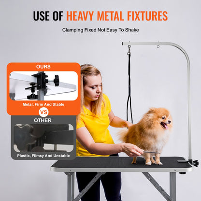 PET Grooming Bordsarm med klämma, 915 x 610 mm Hund Grooming Station, hopfällbart PET Grooming Stativ för medelstora och små hundar, Fri No Sit Hunch-hållare med Grooming Loop, Lager 149,7 kg