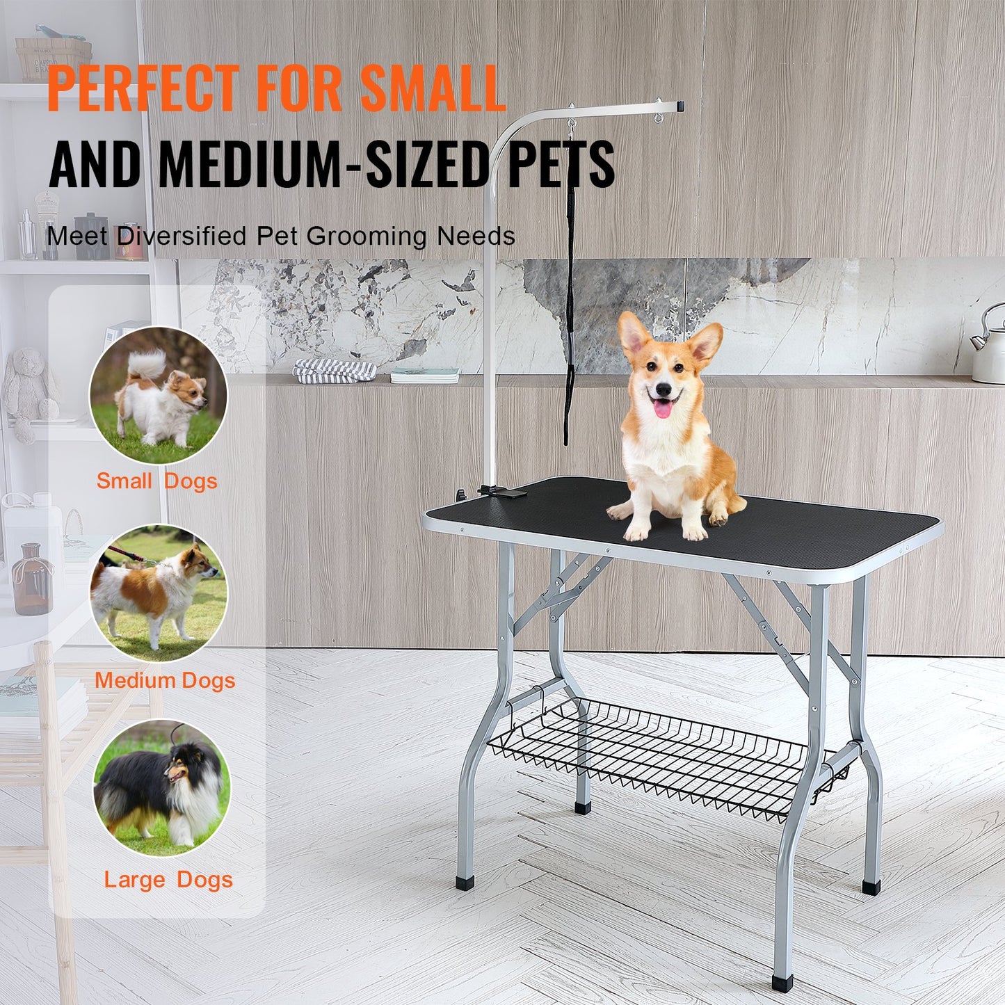 PET Grooming Bordsarm med klämma, 915 x 610 mm Hund Grooming Station, hopfällbart PET Grooming Stativ för medelstora och små hundar, Fri No Sit Hunch-hållare med Grooming Loop, Lager 149,7 kg