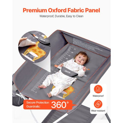 Foldable diaper changing station with side basket and wheels dark gray