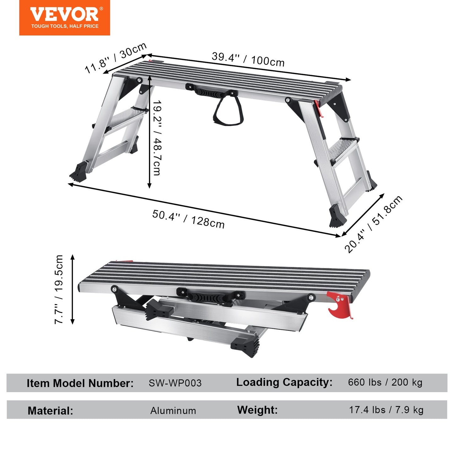 Foldable Work Platform, 660 lbs Load Capacity, Aluminum Gypsum Pallet Ladder, Heavy Duty Workbench with Non-Slip Feet, Ideal for Vehicle Washing, Cleaning, Painting, Decorating