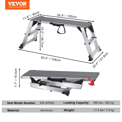 Foldable Work Platform, 660 lbs Load Capacity, Aluminum Gypsum Pallet Ladder, Heavy Duty Workbench with Non-Slip Feet, Ideal for Vehicle Washing, Cleaning, Painting, Decorating