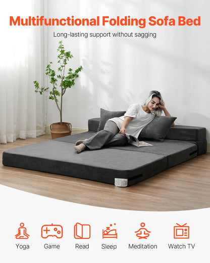 Folding Sofa Bed 3-in-1 Folding Sofa Bed with 2 Cushions Dark Grey Queen