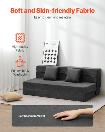 Folding Sofa Bed 3-in-1 Folding Sofa Bed with 2 Cushions Dark Grey Queen