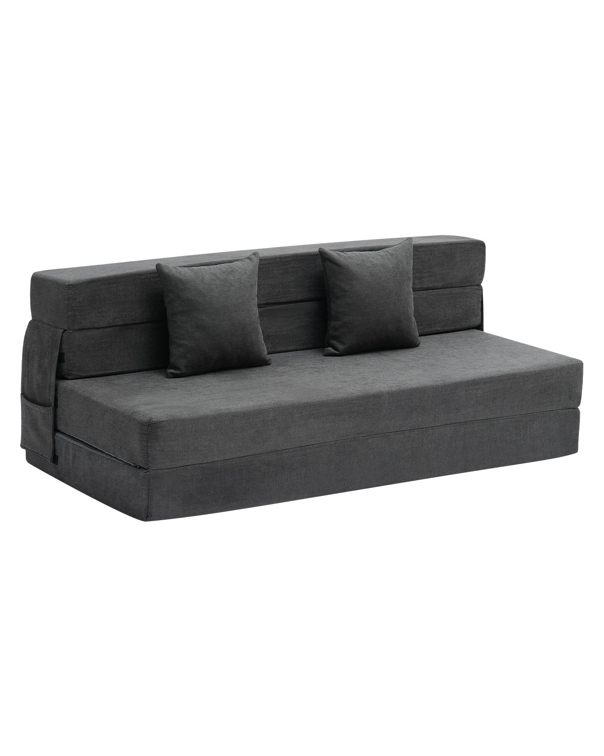 Folding Sofa Bed 3-in-1 Folding Sofa Bed with 2 Cushions Dark Grey Queen