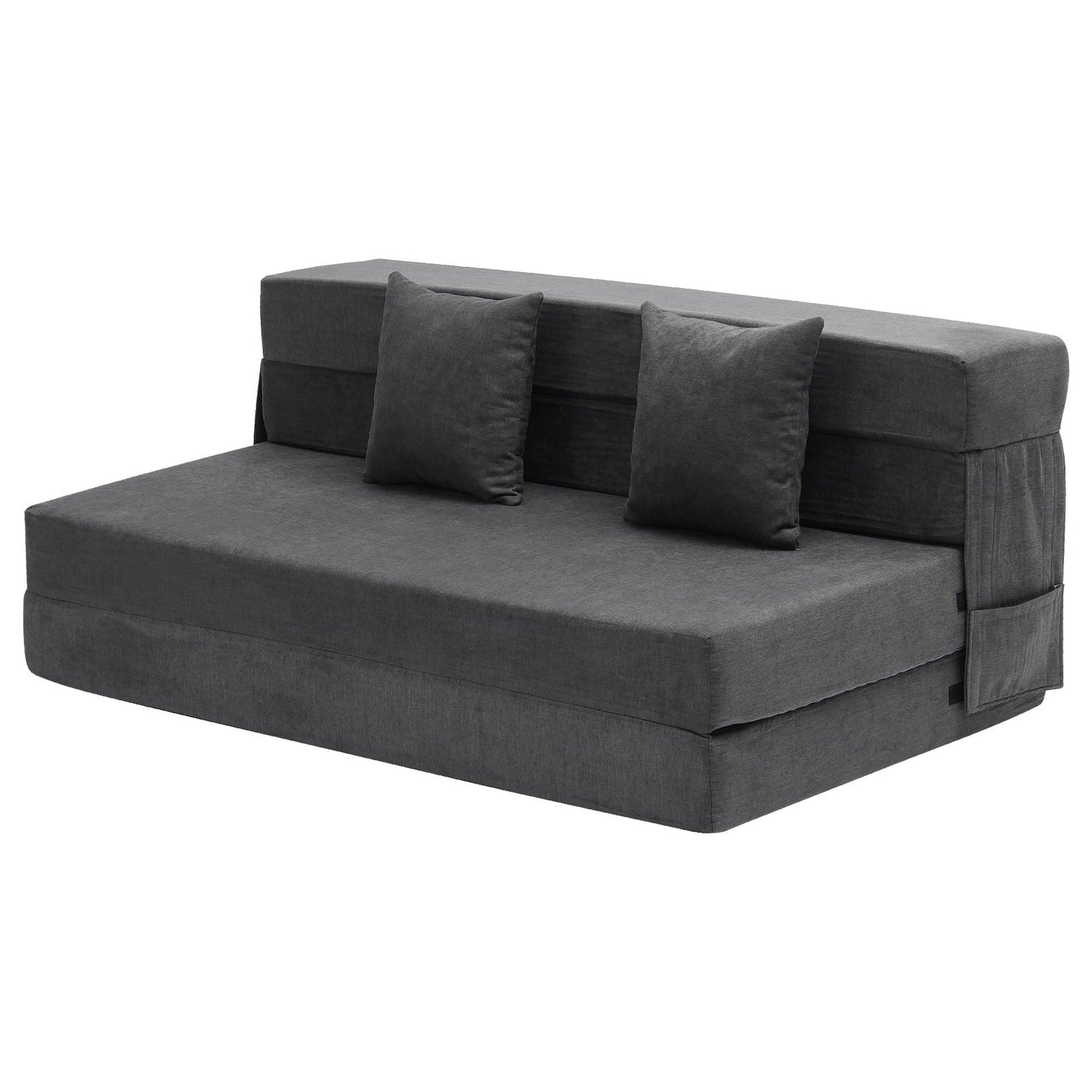 Folding Sofa Bed 3-in-1 Folding Sofa Bed with 2 Cushions Dark Grey Queen