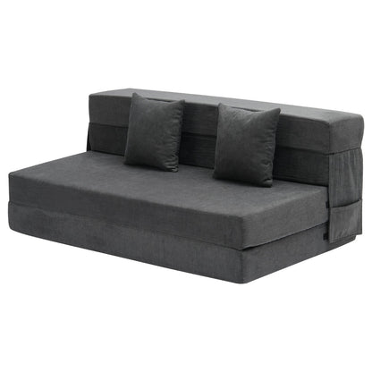 Folding Sofa Bed 3-in-1 Folding Sofa Bed with 2 Cushions Dark Grey Queen
