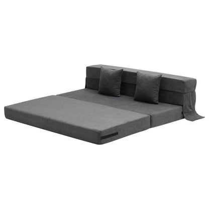 Folding Sofa Bed 3-in-1 Folding Sofa Bed with 2 Cushions Dark Grey Queen