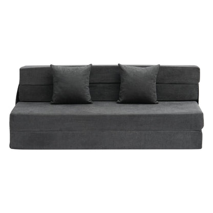Folding Sofa Bed 3-in-1 Folding Sofa Bed with 2 Cushions Dark Grey Queen