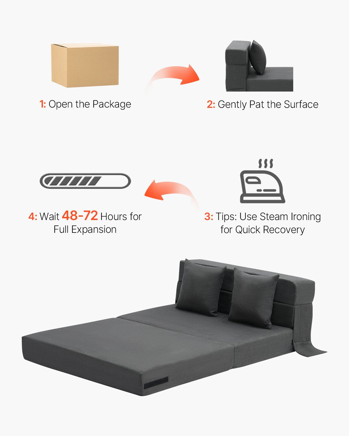 Folding sofa bed 3-in-1 folding sofa bed with 2 cushions dark grey twin