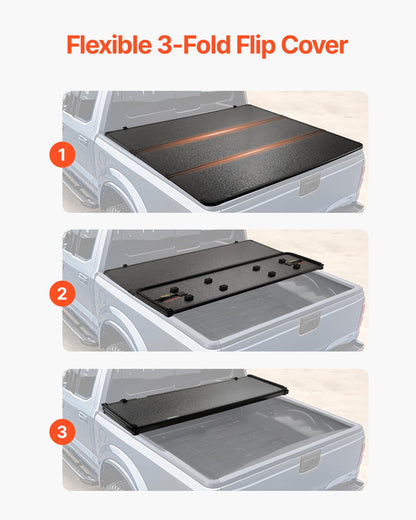 Tri-Fold Tonneau Cover Truck Bed Cover för 2015-2024 Ford F-150 LED Light