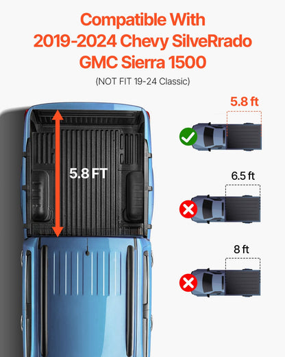 Tri-Fold Tonneau Truck Bed Cover for 19-24 Chevy Silverado GMC Sierra 1500