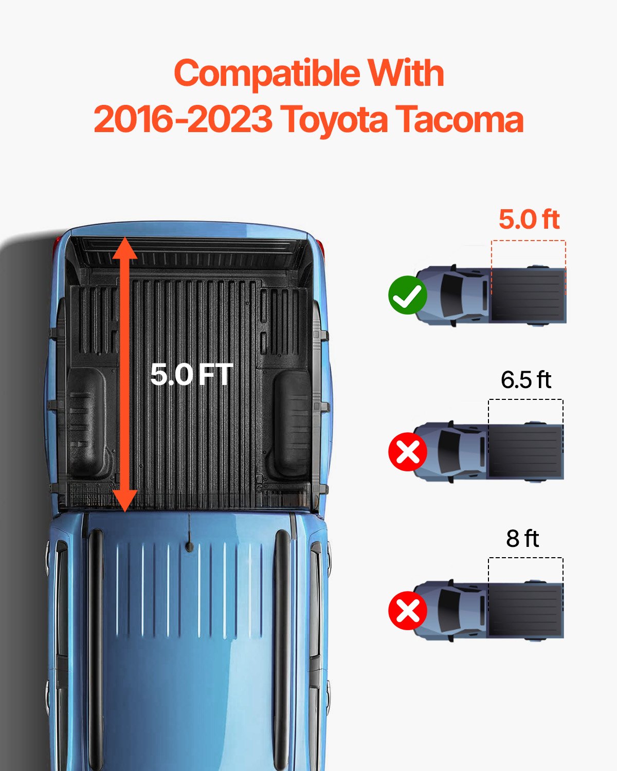 Dreifach gefaltete Ladeflächenabdeckung für Toyota Tacoma Light (2016–2023)