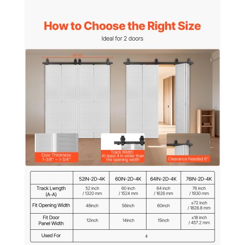Folding Sliding Door Track Kit 60" For Four 14" Doors | EU