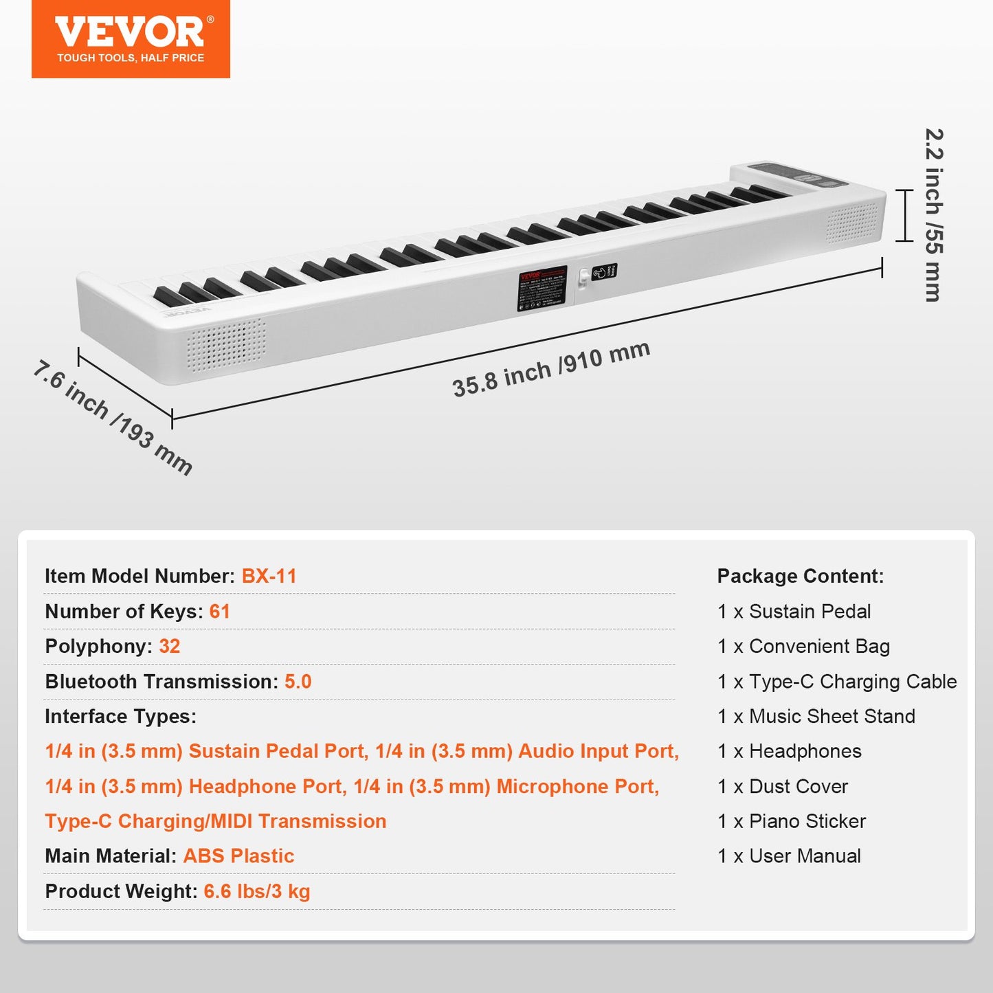 61 Key Folding Keyboard Piano Portable Foldable Piano Bluetooth MIDI Vit