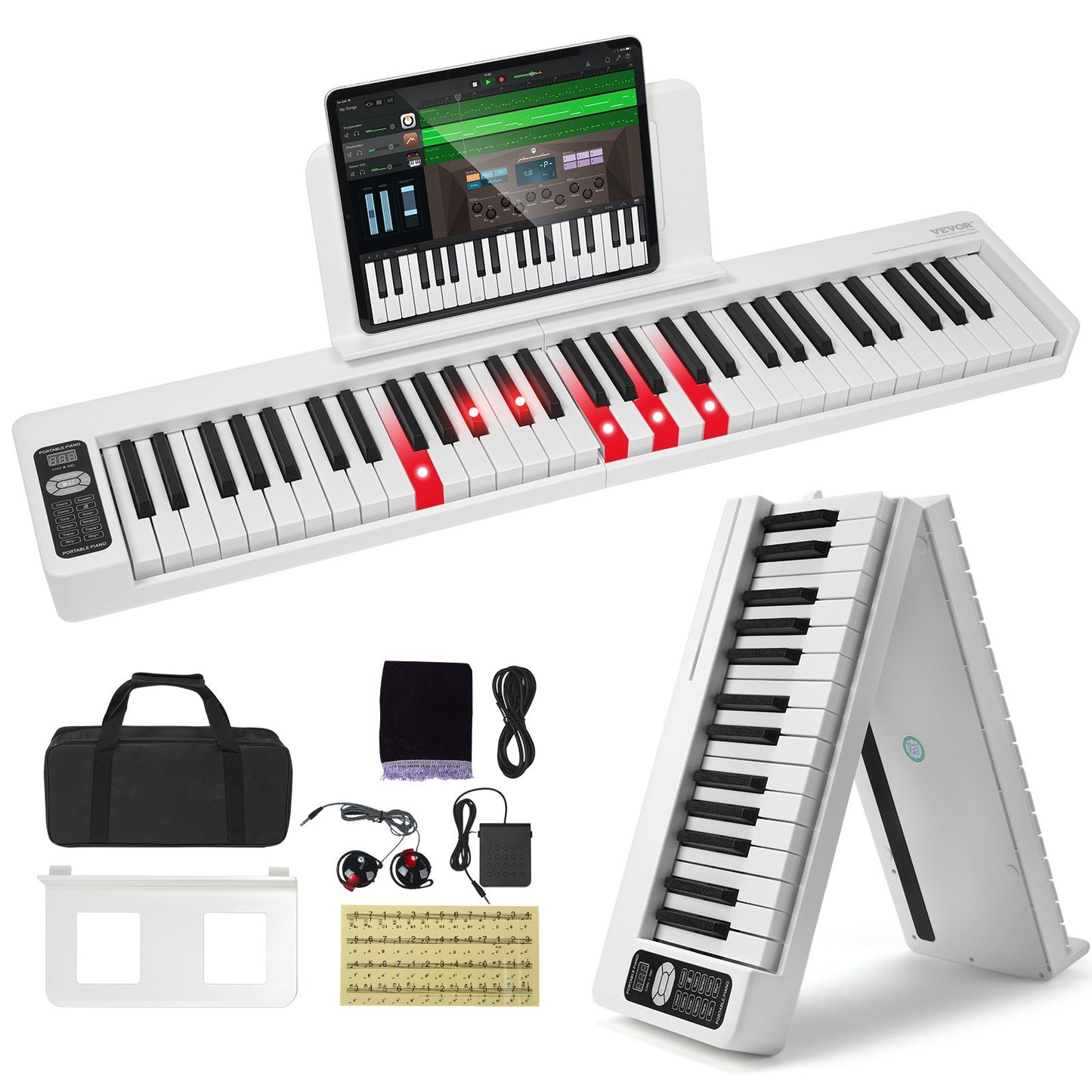 61 Key Folding Keyboard Piano Portable Foldable Piano Bluetooth MIDI Vit