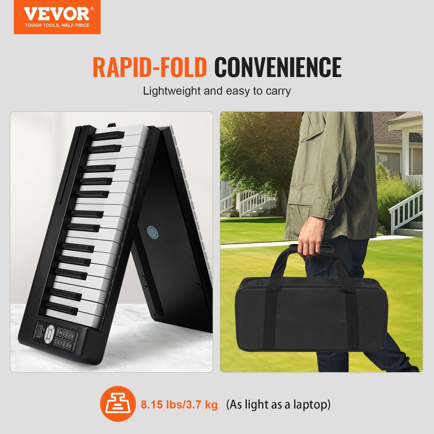 61 Key Folding Keyboard Piano Portable Foldable Piano Bluetooth MIDI Svart