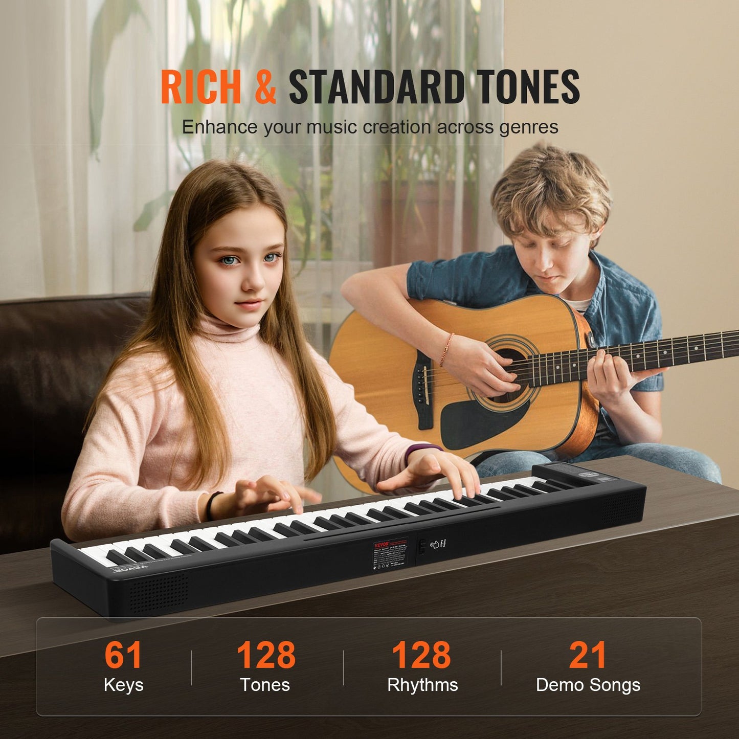 61 Key Folding Keyboard Piano Portable Foldable Piano Bluetooth MIDI Svart