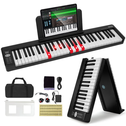 61 Key Folding Keyboard Piano Portable Foldable Piano Bluetooth MIDI Svart