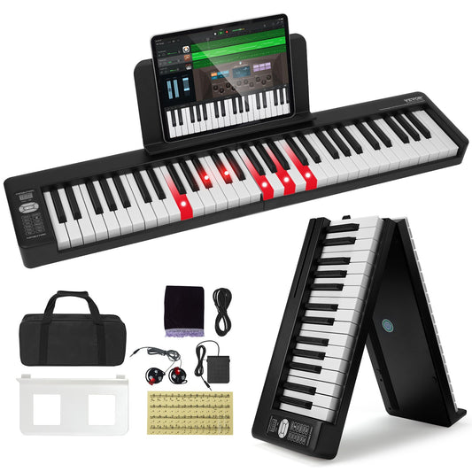 61 Key Folding Keyboard Piano Portable Foldable Piano Bluetooth MIDI Svart