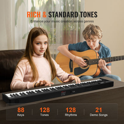 88 Key Folding Keyboard Piano Portable Foldable Piano Bluetooth MIDI Svart