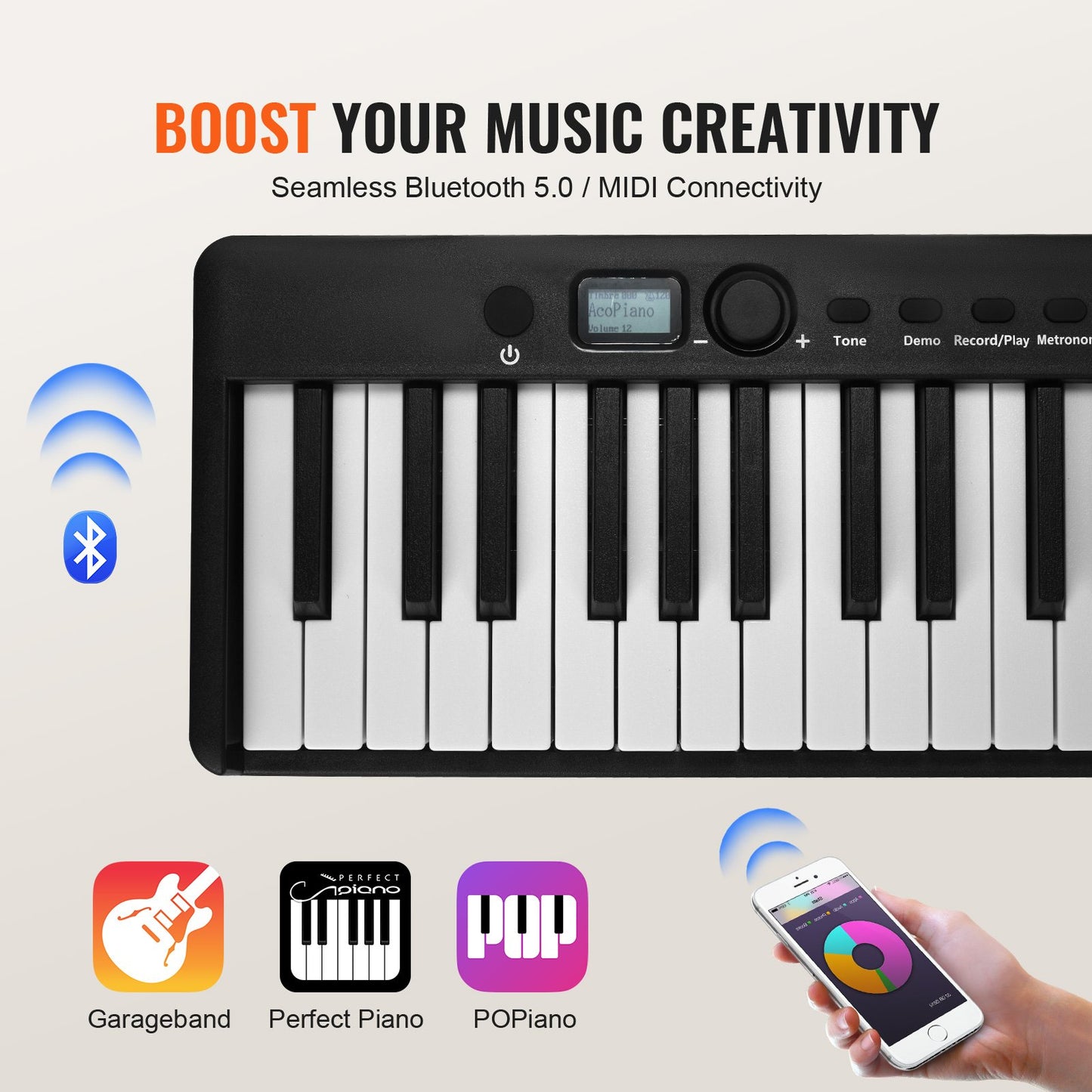 88 Key Folding Keyboard Piano Portable Foldable Piano Bluetooth MIDI Svart