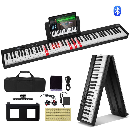 88 Key Folding Keyboard Piano Portable Foldable Piano Bluetooth MIDI Svart