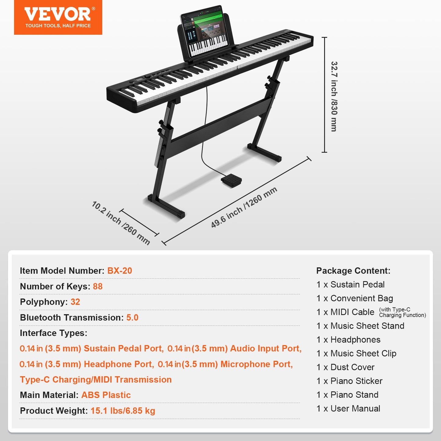 88 Key Folding Keyboard Piano Portable Foldbar Bluetooth MIDI med stativ