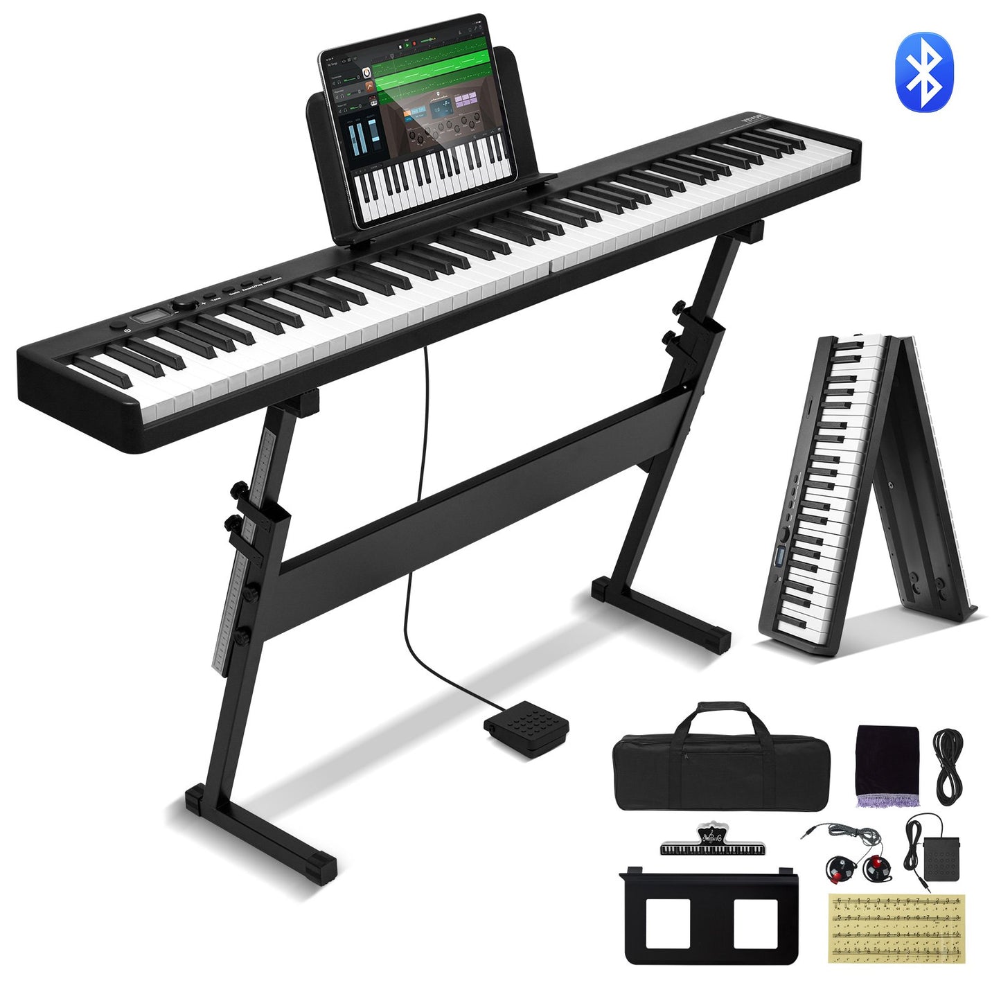 88 Key Folding Keyboard Piano Portable Foldbar Bluetooth MIDI med stativ