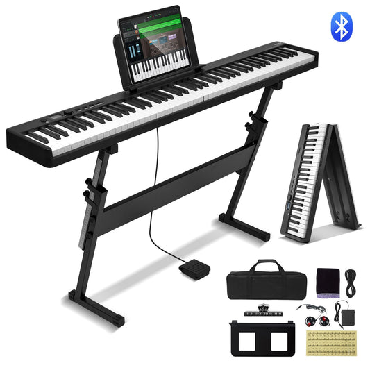 88 Key Folding Keyboard Piano Portable Foldbar Bluetooth MIDI med stativ