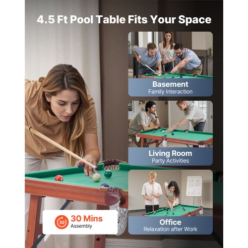 Hopfällbart biljardbord, 140 cm bärbara biljardbord, hopfällbart platsbesparande underhållningsset inkluderar boll, biljardkö, ställ, krita, borste, brunt med butterfly-tyg, för familjebruk, rekreationsrum |  EU