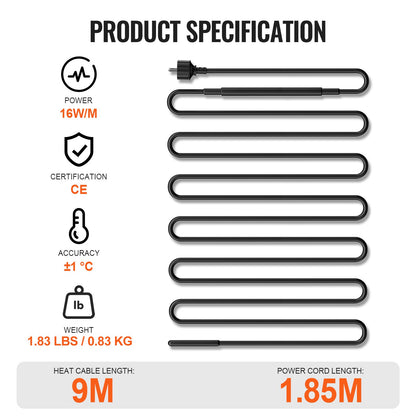 Selbstregulierendes Rohrheizkabel 9m 16W/m Heizband für Rohrdach