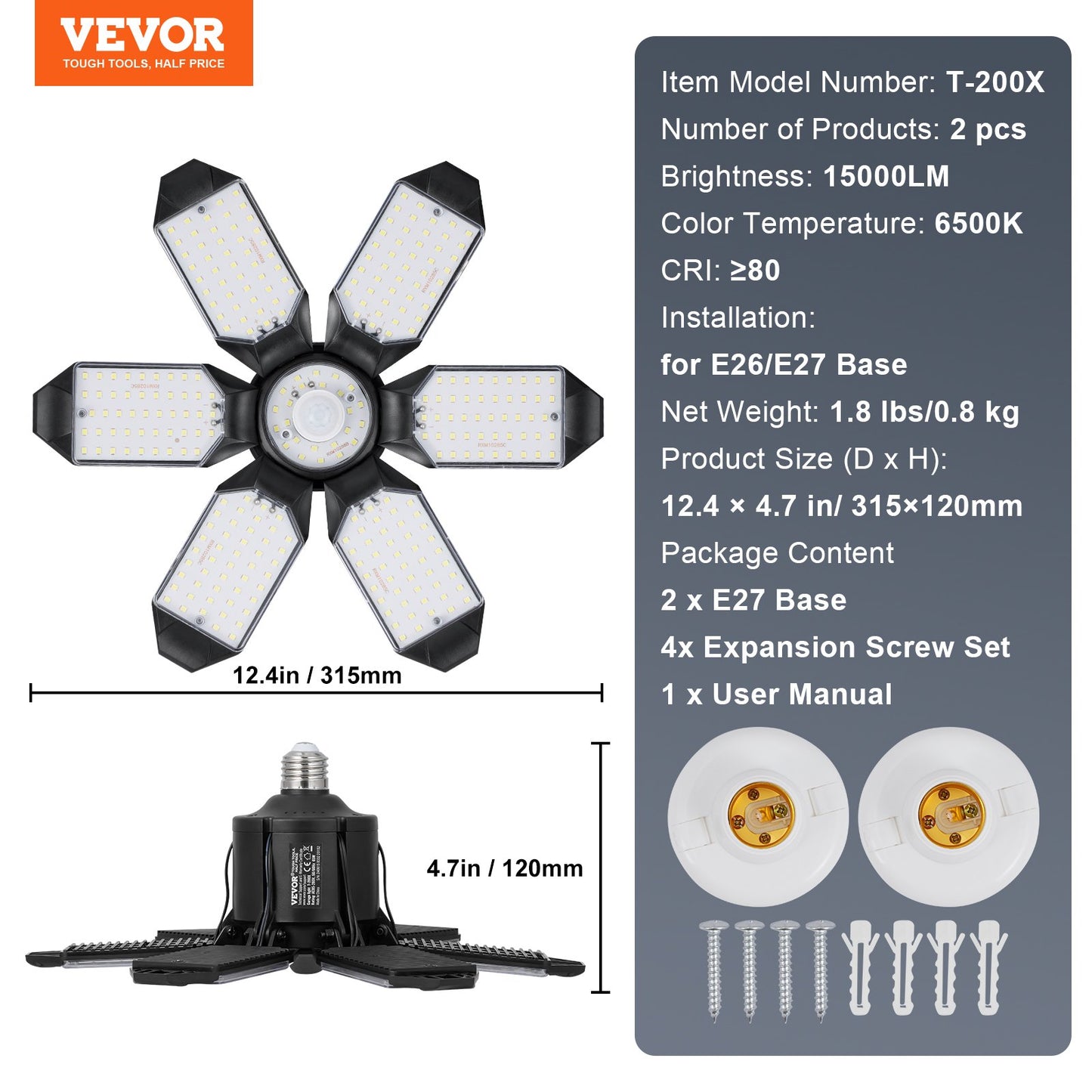 LED Garagelampa 15000LM 2-pack Deformerbar Bright Shop-taklampa