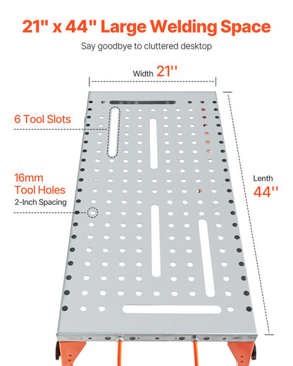 Svetsbord 44" x 21" 500LBS hopfällbar arbetsbänk med 4-nivå justerbar höjd