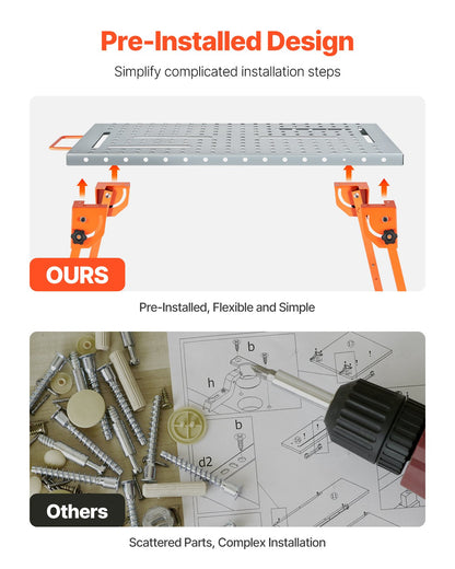 Svetsbord 44" x 21" 500LBS hopfällbar arbetsbänk med 4-nivå justerbar höjd