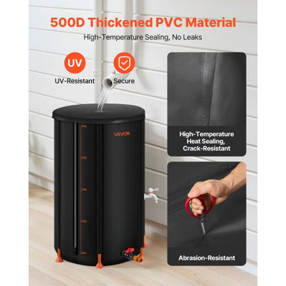 Hopfällbar regntunna, 250 l bärbar regnvattentunna, 500D PVC regnvattenuppsamlingssystem, trädgårdsvattenbehållare med kran och överfyllningskit, svart |  EU