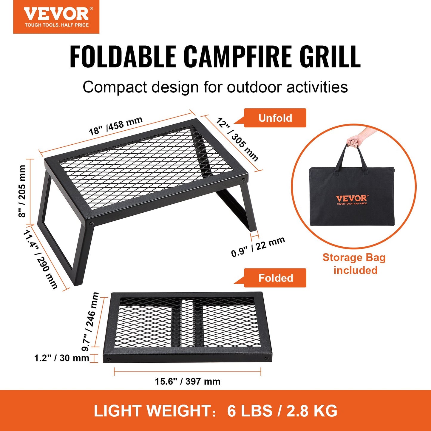 Folding Campfire Grill Bärbar Camping Fire Pit Stål Utomhus BBQ Picknick