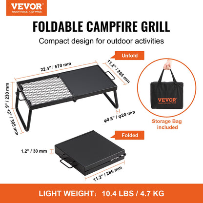 Folding Campfire Grill, Heavy Duty Steel Mesh Galler, 57 cm Portabla campinggaller över eldstaden, lägereldsmatlagningsutrustning med benbärväska, grillstativ för utomhusmatlagning med öppen låga