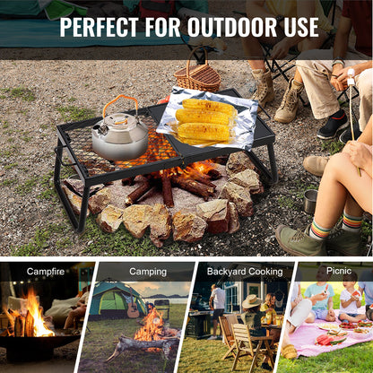 Folding Campfire Grill, Heavy Duty Steel Mesh Galler, 57 cm Portabla campinggaller över eldstaden, lägereldsmatlagningsutrustning med benbärväska, grillstativ för utomhusmatlagning med öppen låga