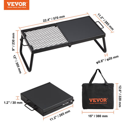Folding Campfire Grill, Heavy Duty Steel Mesh Galler, 57 cm Portabla campinggaller över eldstaden, lägereldsmatlagningsutrustning med benbärväska, grillstativ för utomhusmatlagning med öppen låga