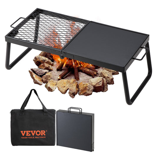 Folding Campfire Grill, Heavy Duty Steel Mesh Galler, 57 cm Portabla campinggaller över eldstaden, lägereldsmatlagningsutrustning med benbärväska, grillstativ för utomhusmatlagning med öppen låga