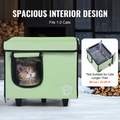 Förhöjda uppvärmda katthus Cuboid Kitty Shelter med uppvärmd pad grön (S)