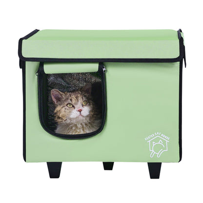 Förhöjda uppvärmda katthus Cuboid Kitty Shelter med uppvärmd pad grön (S)