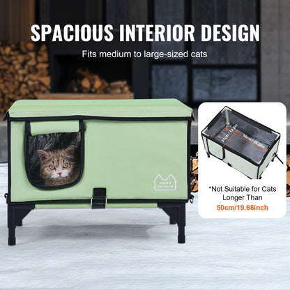 Förhöjda uppvärmda katthus Cuboid Kitty Shelter med uppvärmd pad grön (M)