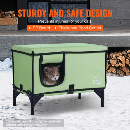 Förhöjt uppvärmt katthus Cuboid Kitty Shelter med uppvärmd pad grön (L)