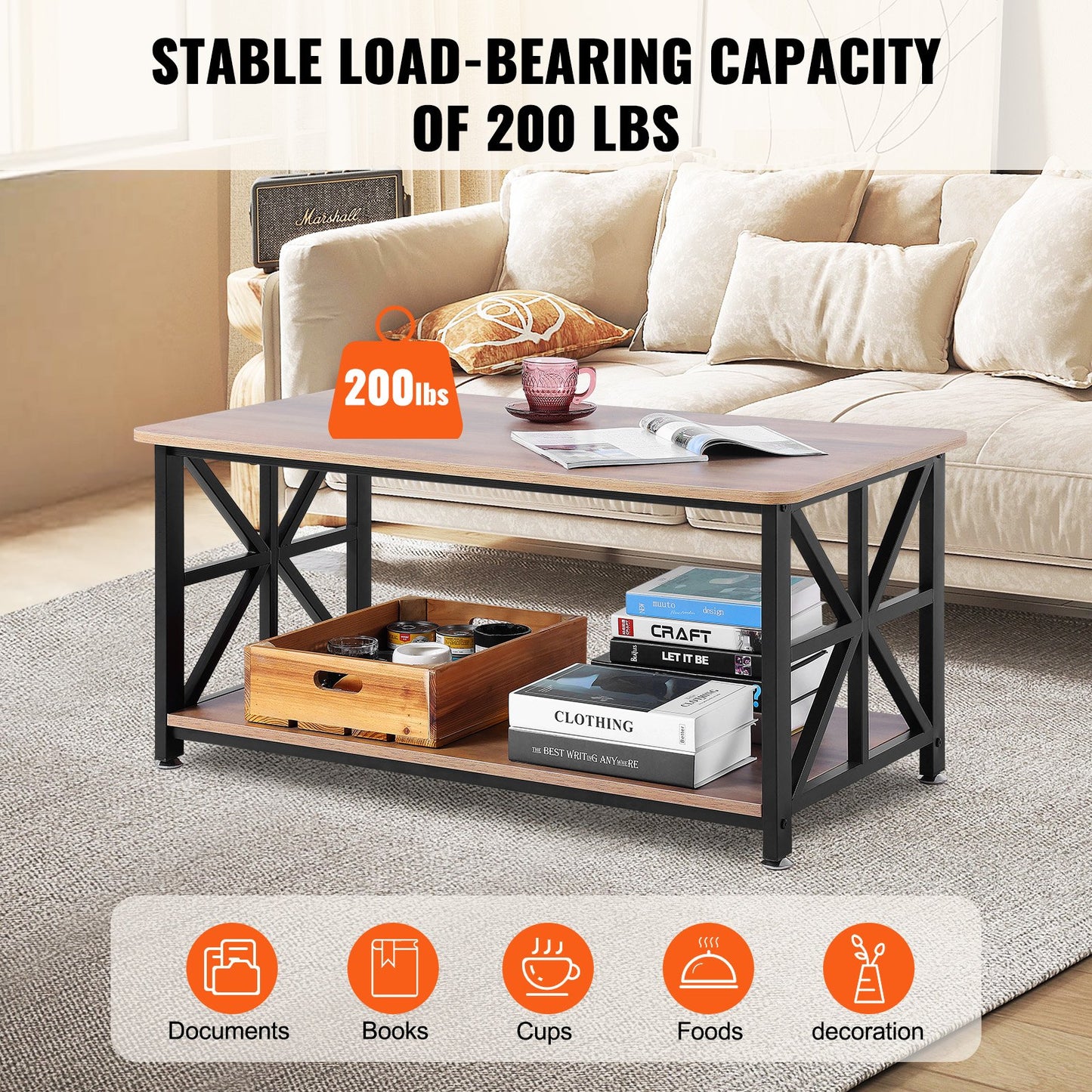 40" Farmhouse Soffbord Rektangulärt bord med öppet förvaringsfack