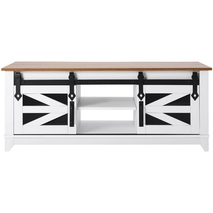 48" Farmhouse Soffbord 2-vånings rektangelbord med skjutbara ladugårdsdörrar